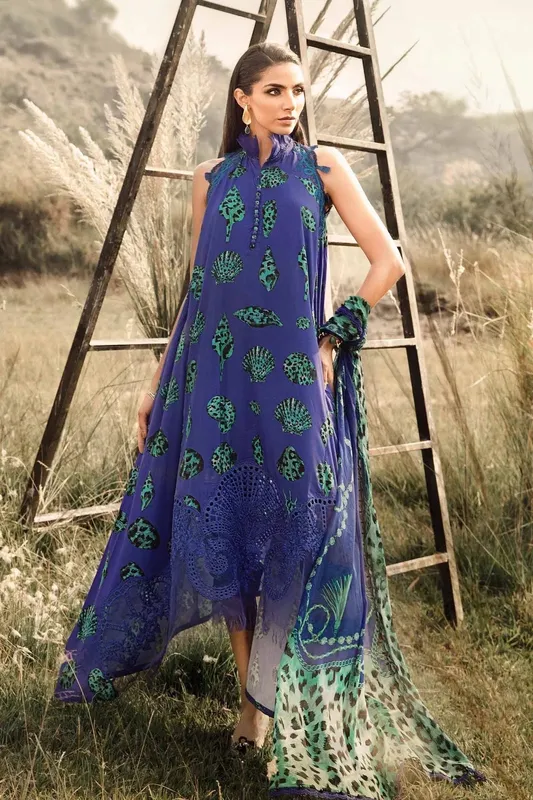 Maria B M Prints Winter 24 Navy Organza – view 1 – Poshaq