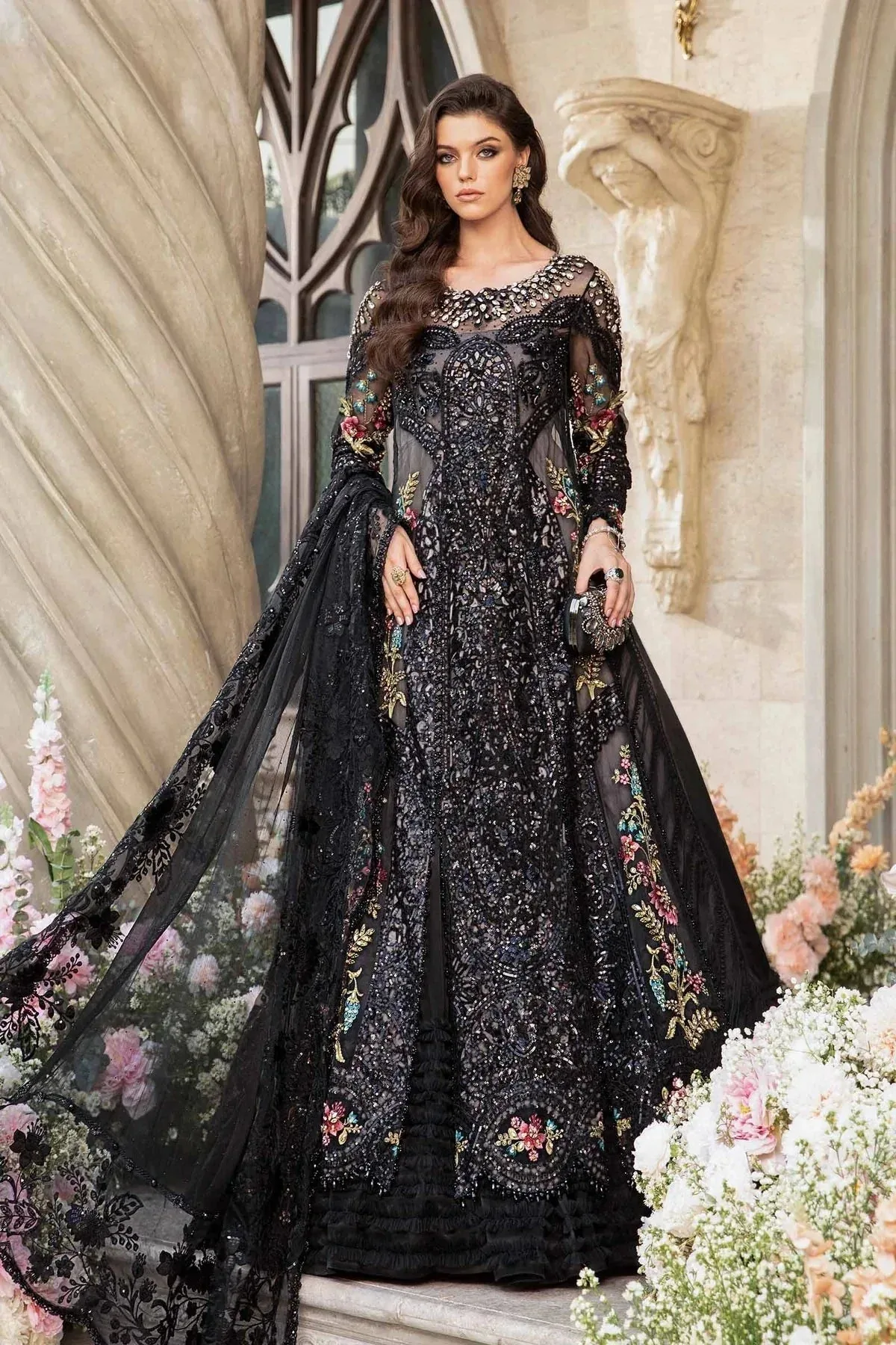 Maria B Mbroidered Fabrics 2024 Black Organza – view 2 – Poshaq
