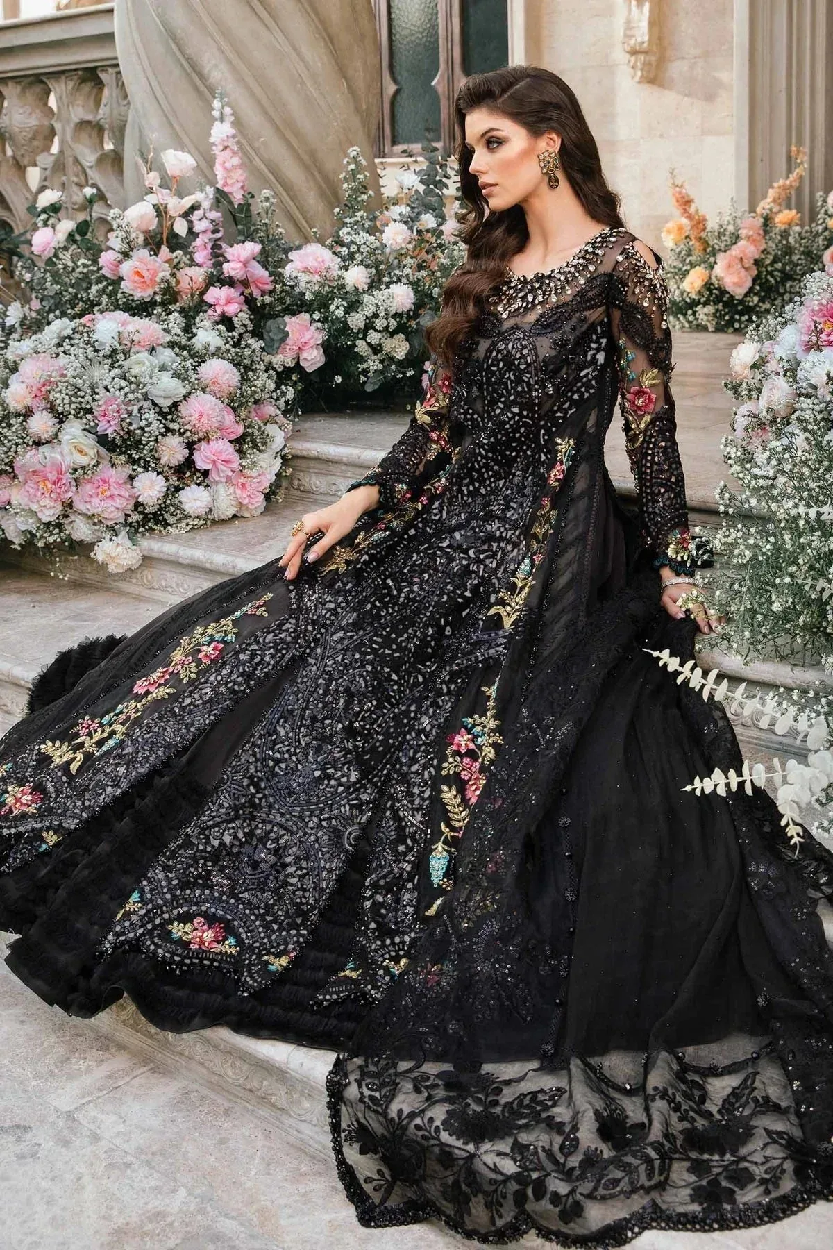Maria B Mbroidered Fabrics 2024 Black Organza – view 3 – Poshaq