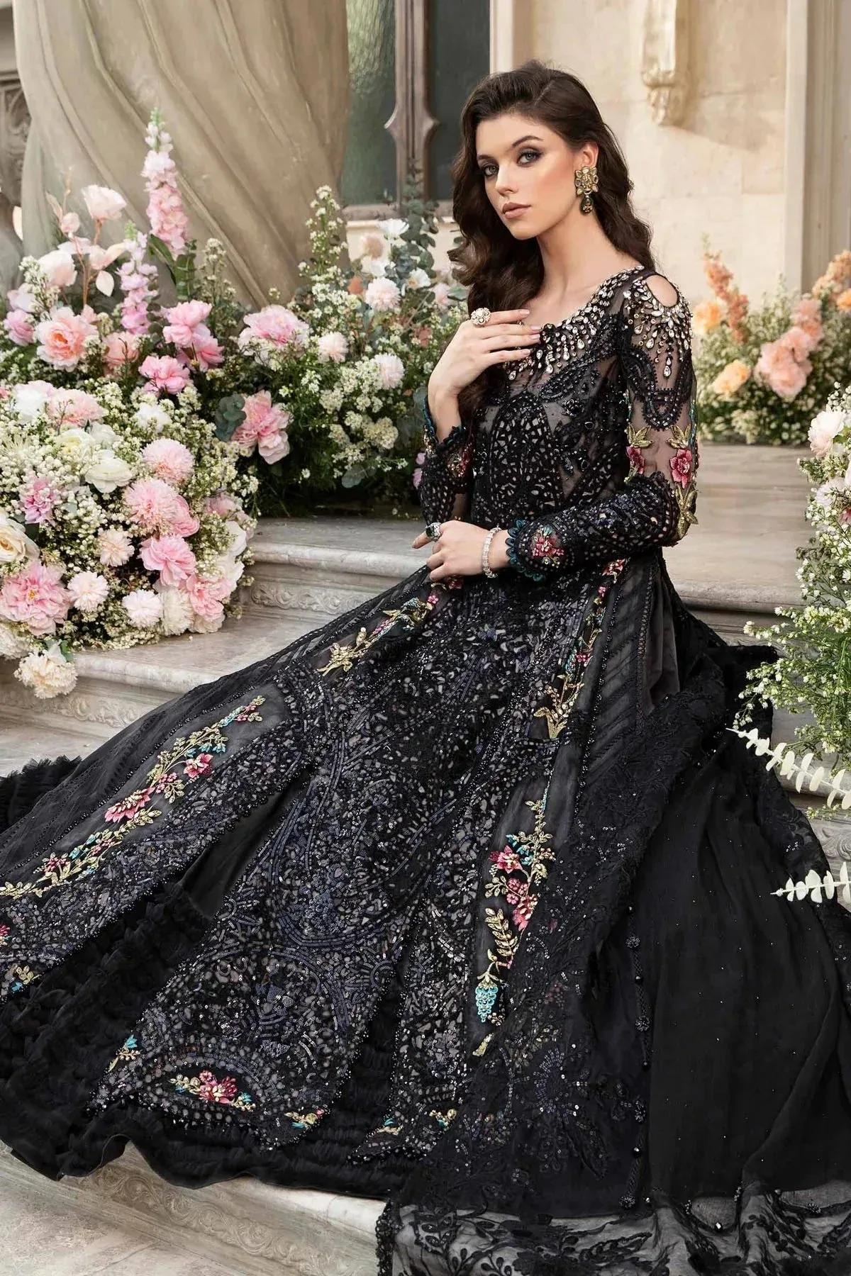 Maria B Mbroidered Fabrics 2024 Black Organza – view 4 – Poshaq