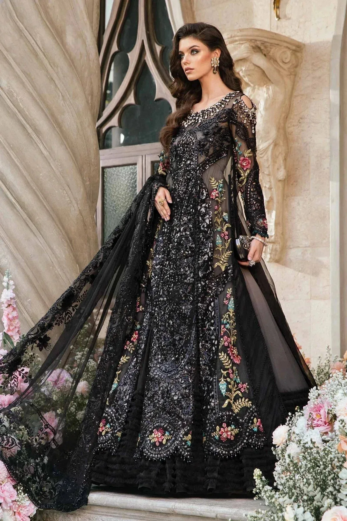 Maria B Mbroidered Fabrics 2024 Black Organza – view 5 – Poshaq