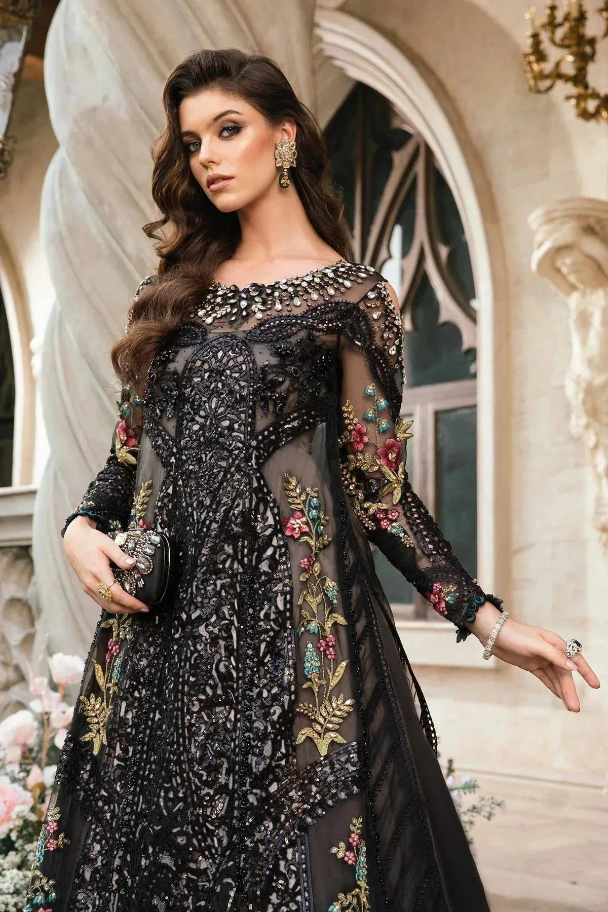 Maria B Mbroidered Fabrics 2024 Black Organza – view 6 – Poshaq