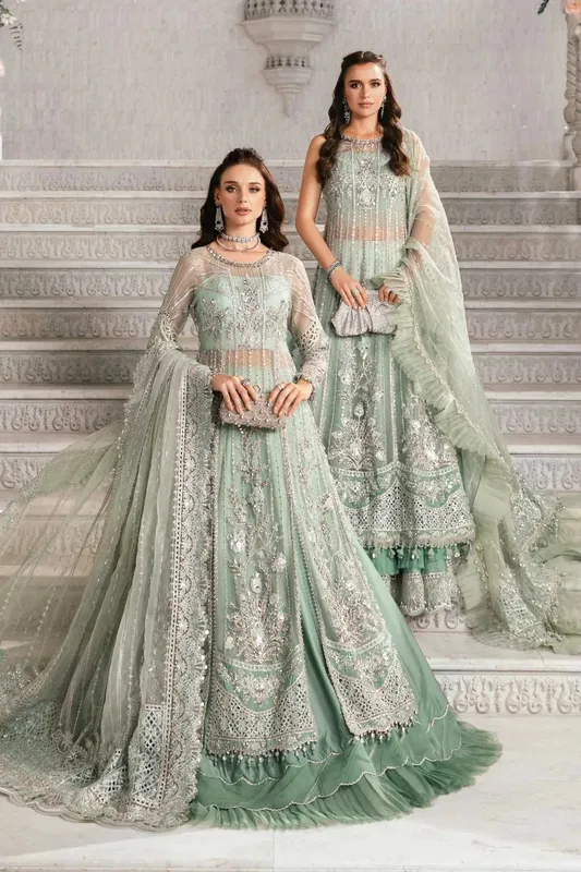 Maria B Mbroidered Fabrics 2024 Green Raw Silk – view 1 – Poshaq