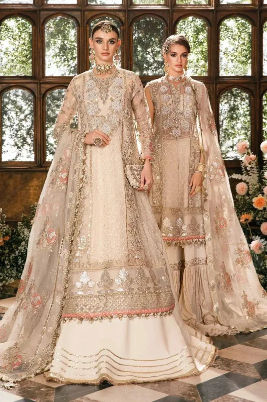 Maria B Mbroidered Fabrics 2024 Ivory Raw Silk – view 1 – Poshaq