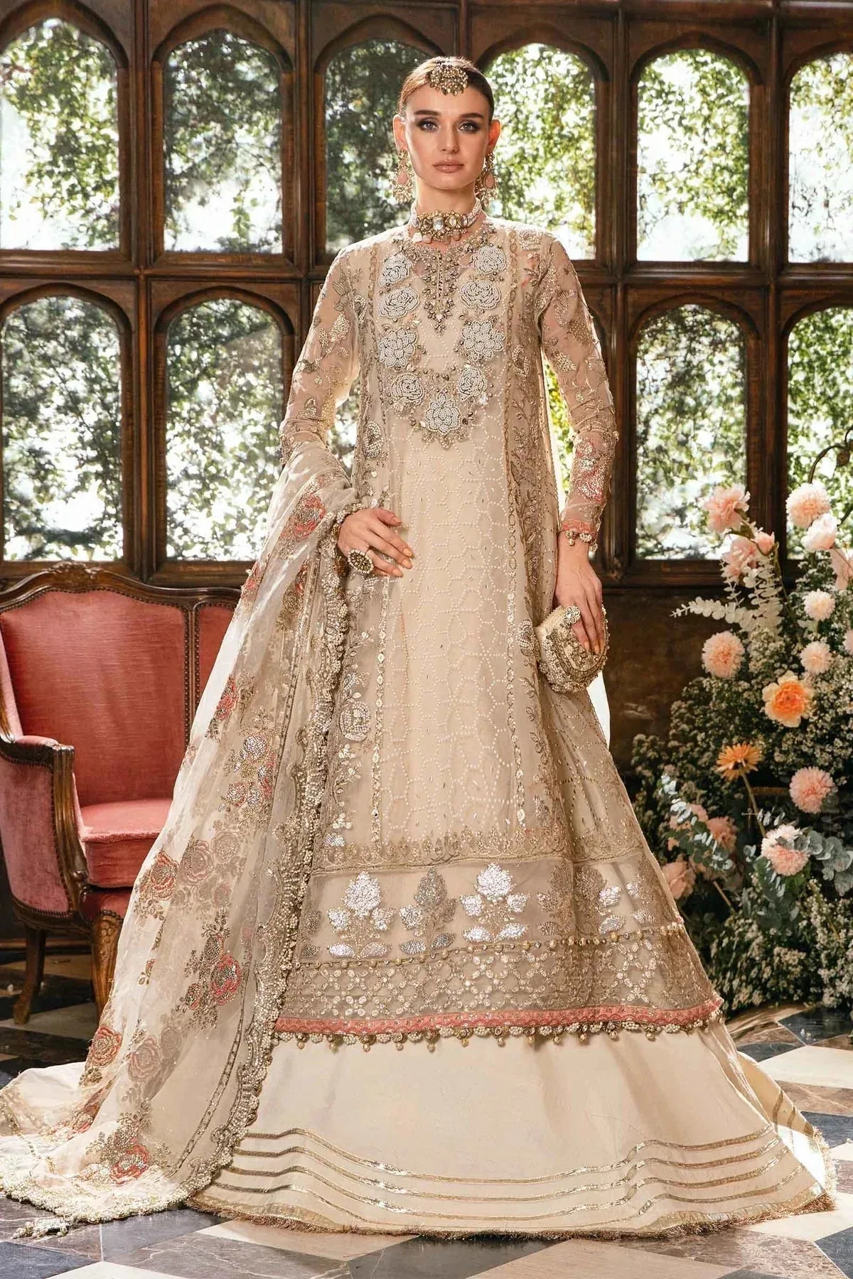 Maria B Mbroidered Fabrics 2024 Ivory Raw Silk – view 2 – Poshaq