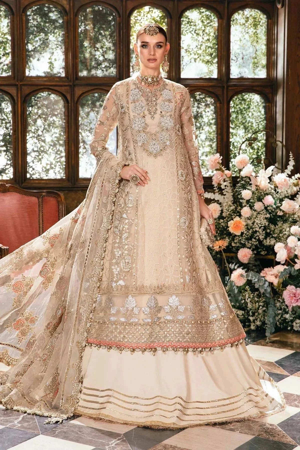 Maria B Mbroidered Fabrics 2024 Ivory Raw Silk – view 3 – Poshaq