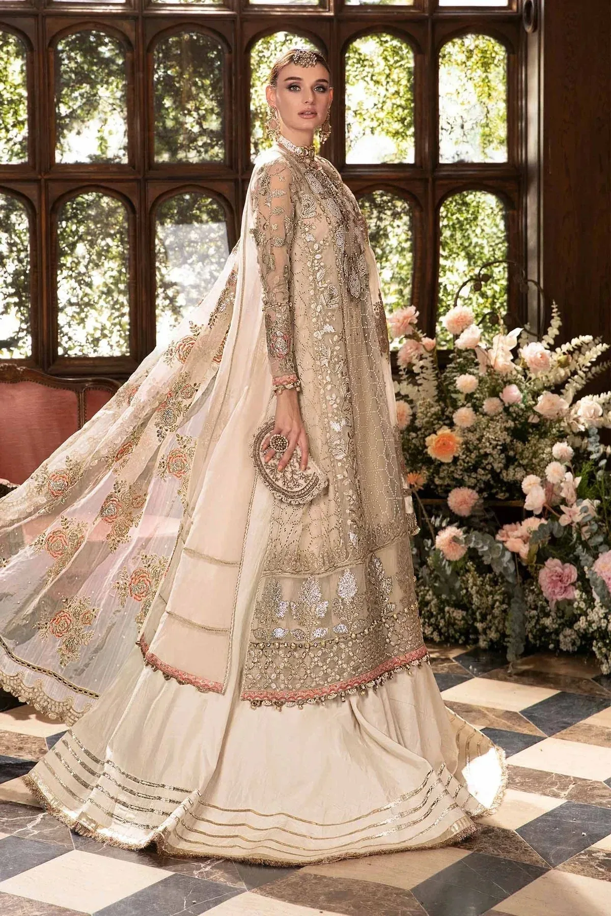 Maria B Mbroidered Fabrics 2024 Ivory Raw Silk – view 5 – Poshaq