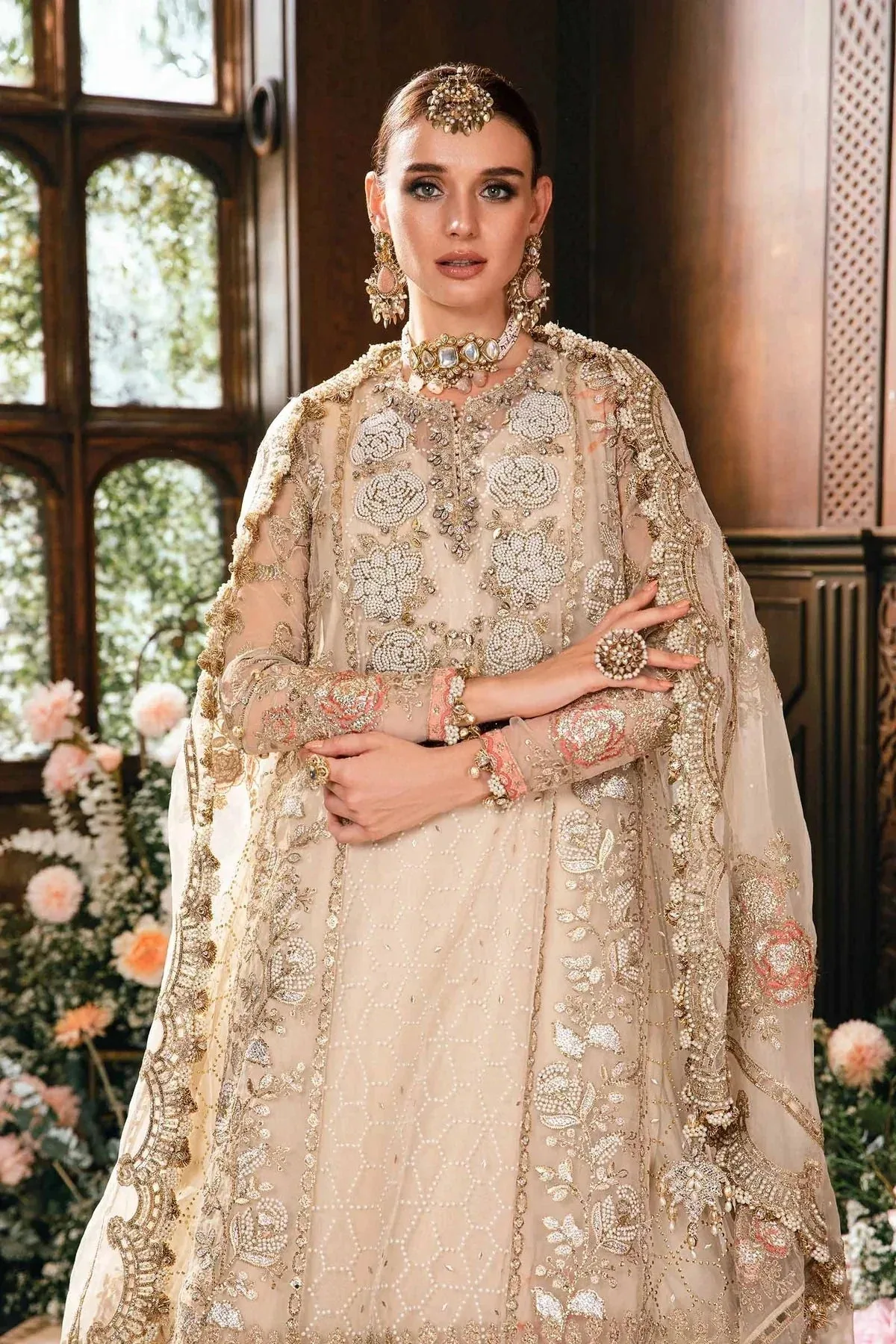 Maria B Mbroidered Fabrics 2024 Ivory Raw Silk – view 6 – Poshaq