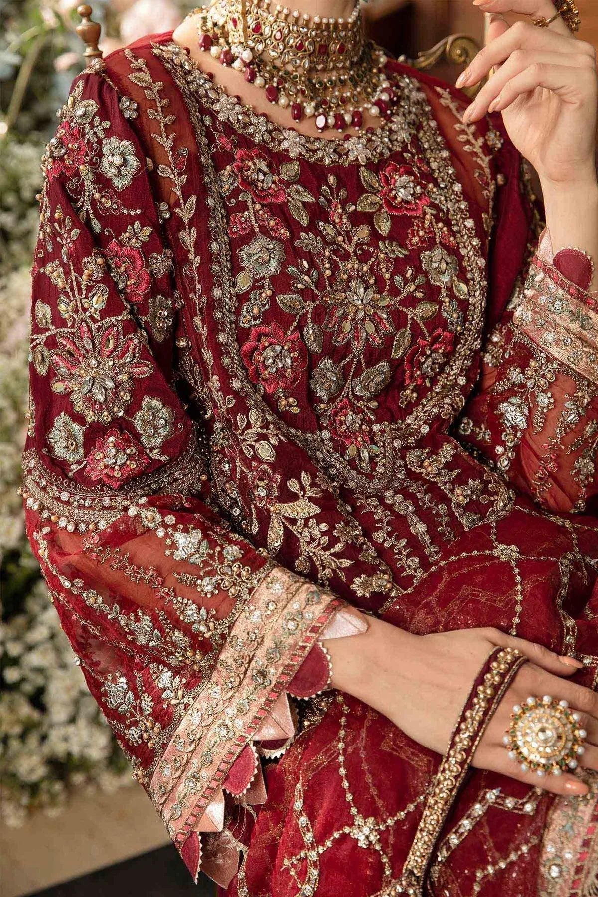 Maria B Mbroidered Fabrics 2024 Maroon Raw Silk – view 4 – Poshaq