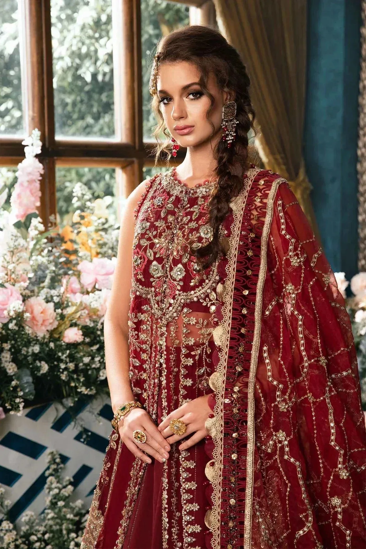 Maria B Mbroidered Fabrics 2024 Maroon Raw Silk – view 6 – Poshaq