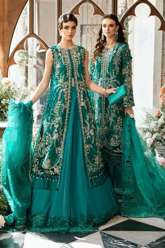 Maria B Mbroidered Fabrics 2024 Green Organza – view 1 – Poshaq