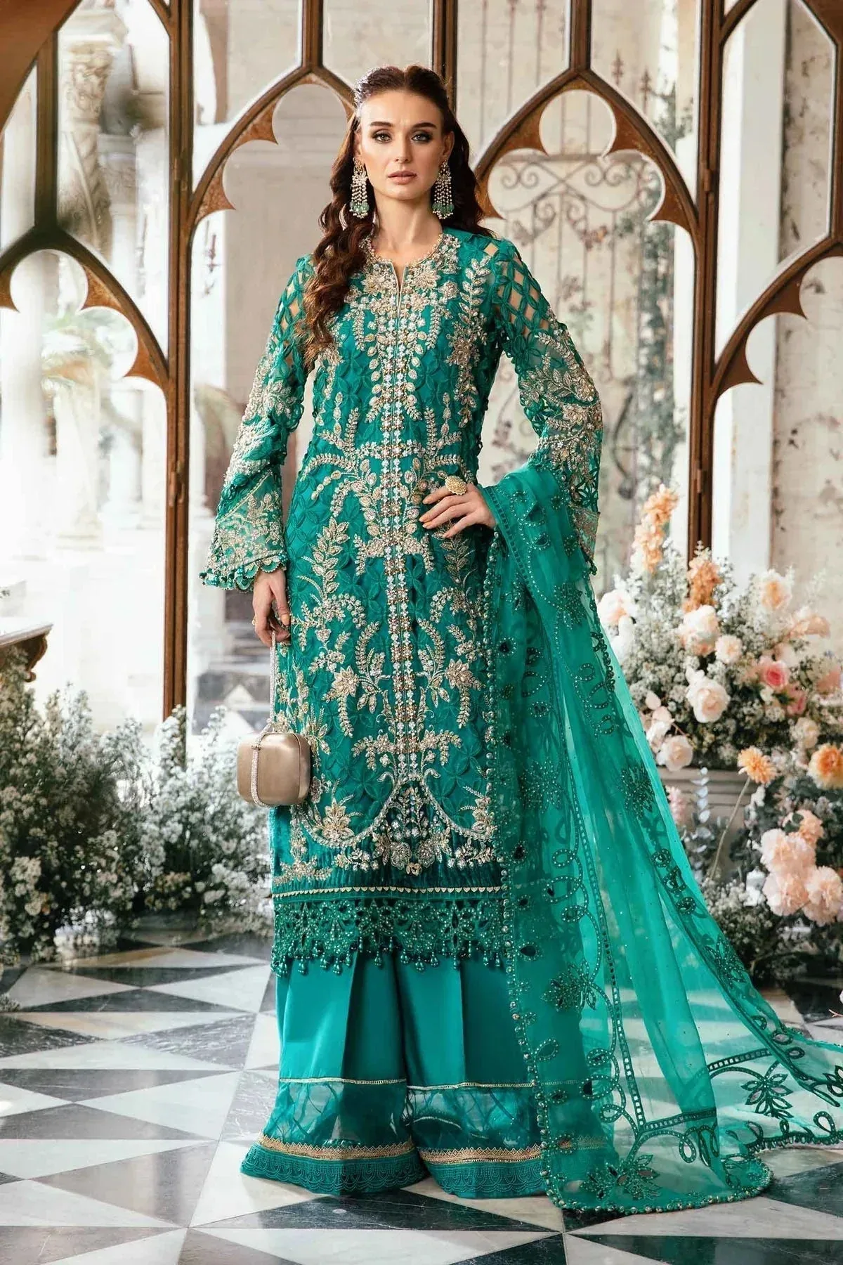 Maria B Mbroidered Fabrics 2024 Green Organza – view 12 – Poshaq