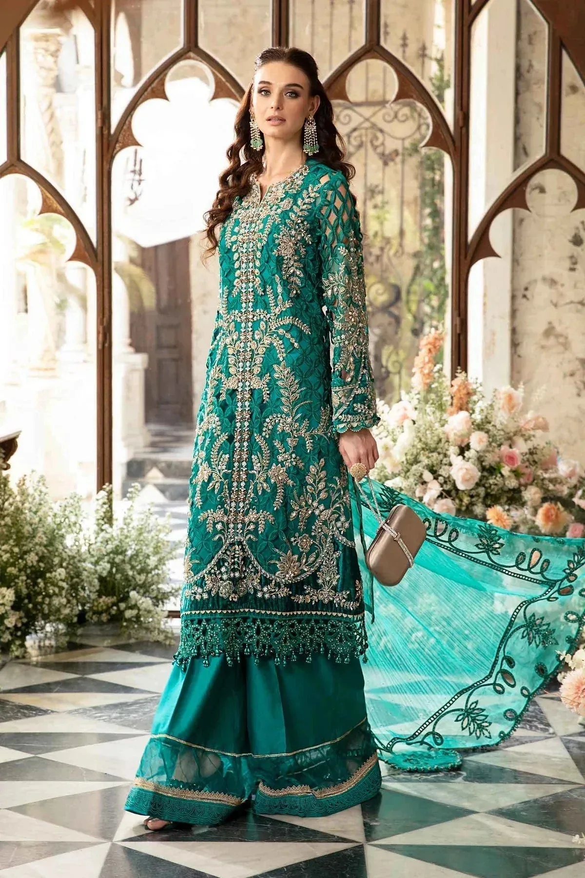 Maria B Mbroidered Fabrics 2024 Green Organza – view 2 – Poshaq