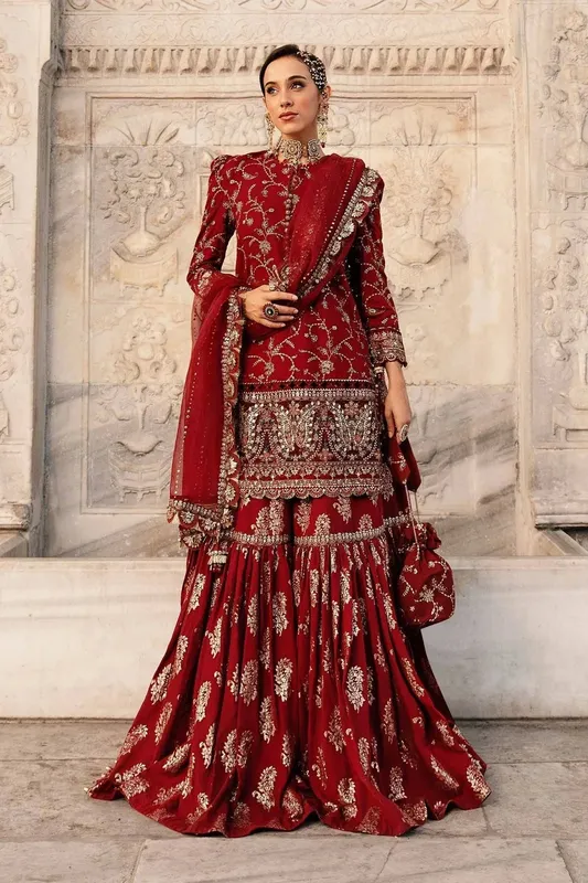 Maria B Sateen Formals 24 Maroon Jacquard – view 1 – Poshaq