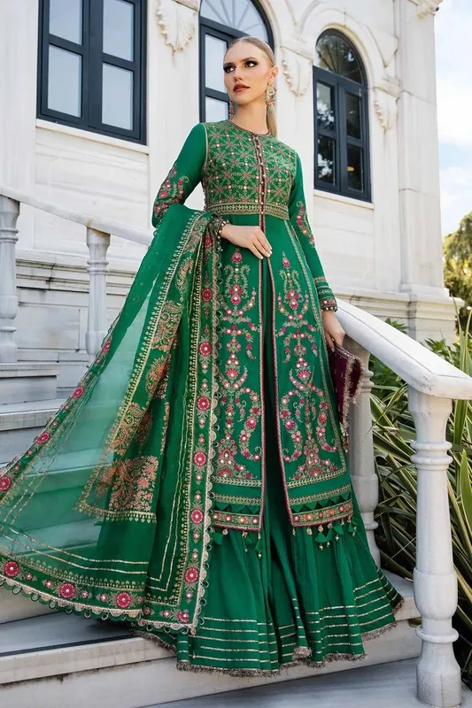 Maria B Sateen Formals 24 Green Organza – view 1 – Poshaq