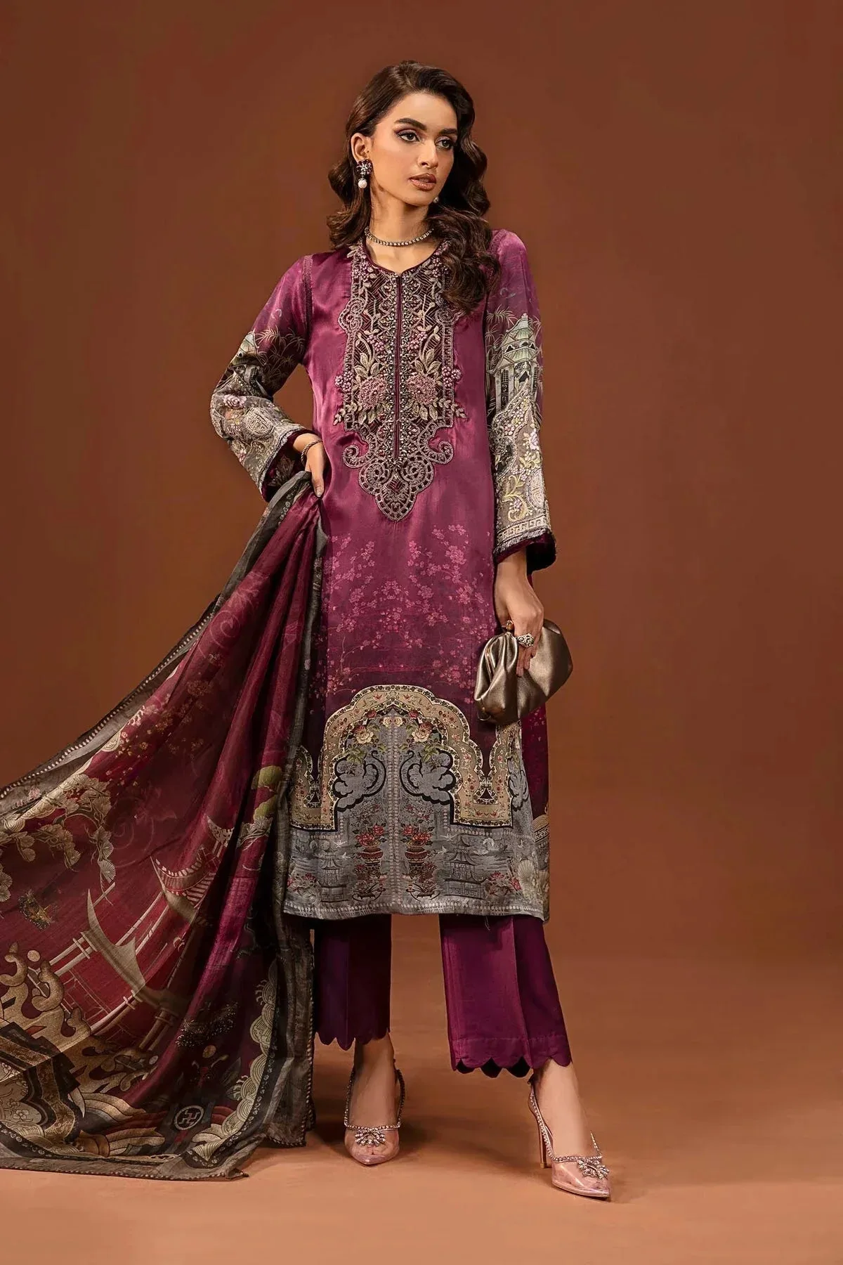 Maria B Silk Collection 24 Plum Velvet – view 1 – Poshaq