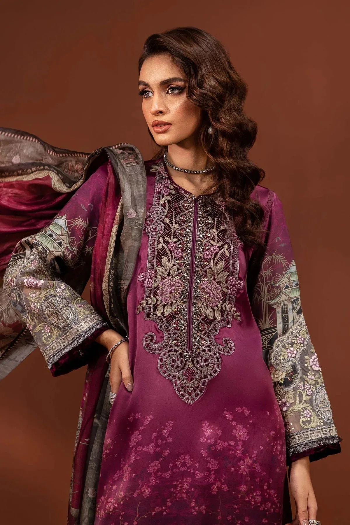 Maria B Silk Collection 24 Plum Velvet – view 3 – Poshaq