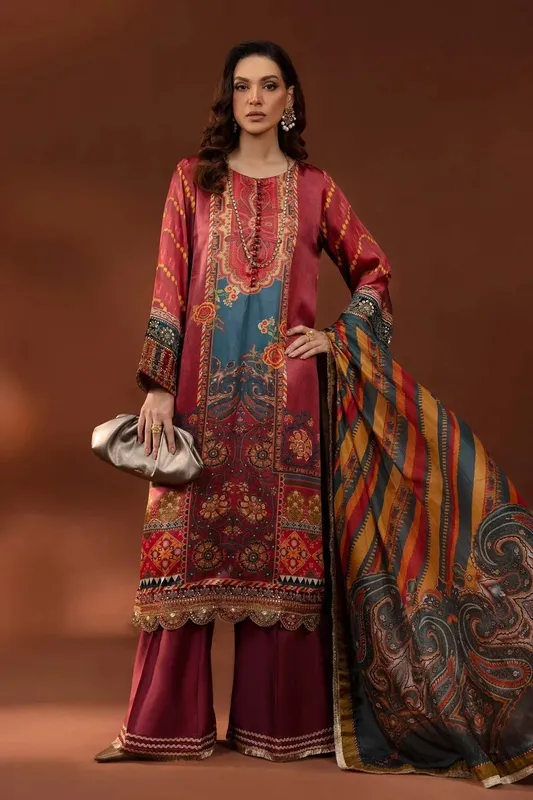 Maria B Silk Collection 24 Maroon Velvet – view 1 – Poshaq