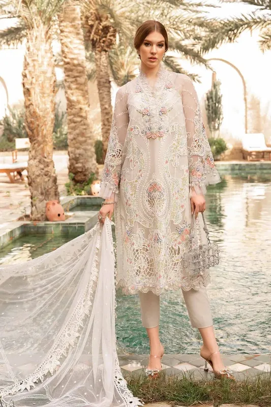 Maria B Voyage a' Luxe Lawn White Organza – view 1 – Poshaq
