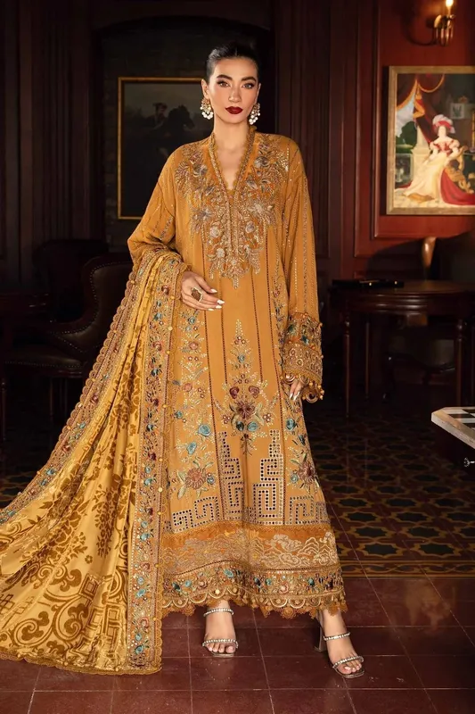 Maria B Winter Luxe 24 Mustard Velvet – view 1 – Poshaq