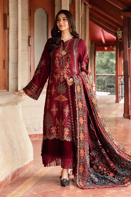 Maria B Winter Luxe 24 Maroon Velvet – view 1 – Poshaq