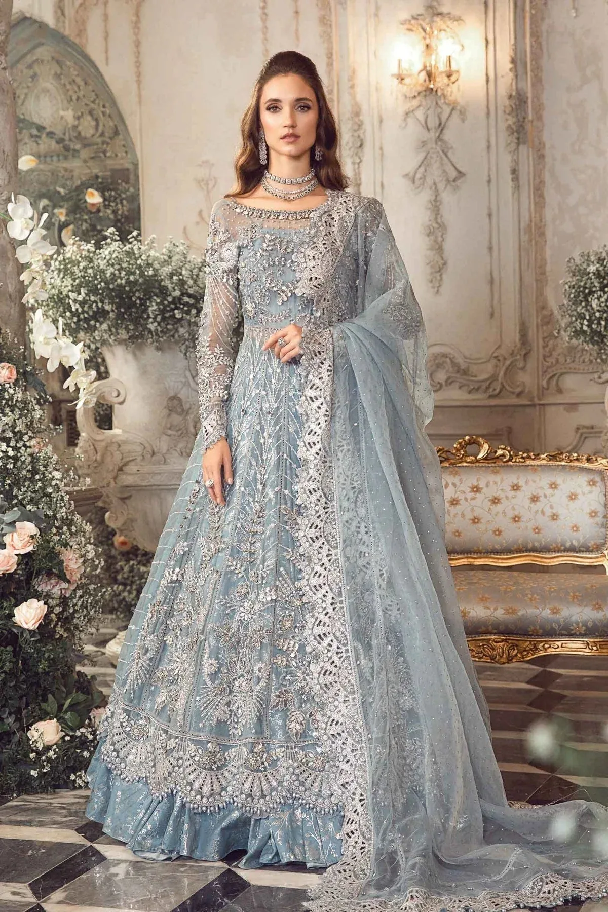 Maria B Blue Organza – view 1 – Poshaq