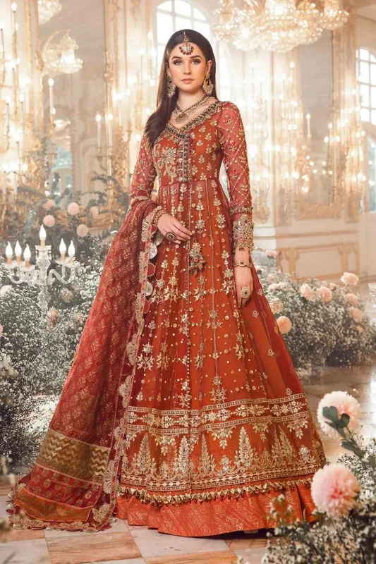Maria B Maroon Organza – view 1 – Poshaq