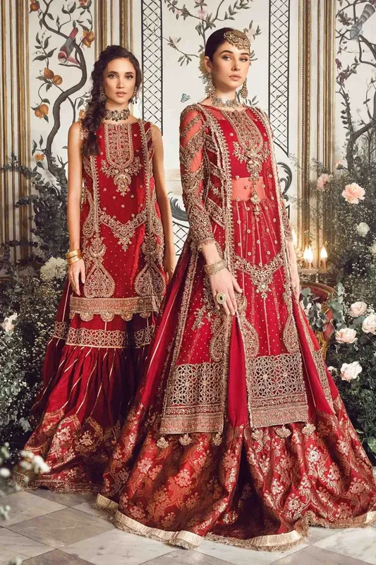 Maria B Maroon Raw Silk – view 1 – Poshaq