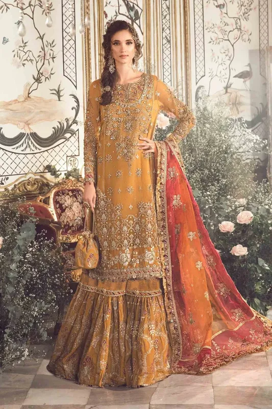 Maria B Mustard Raw Silk – view 1 – Poshaq