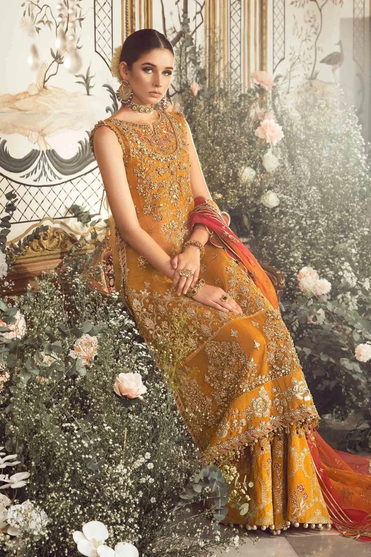 Maria B Mustard Raw Silk – view 10 – Poshaq