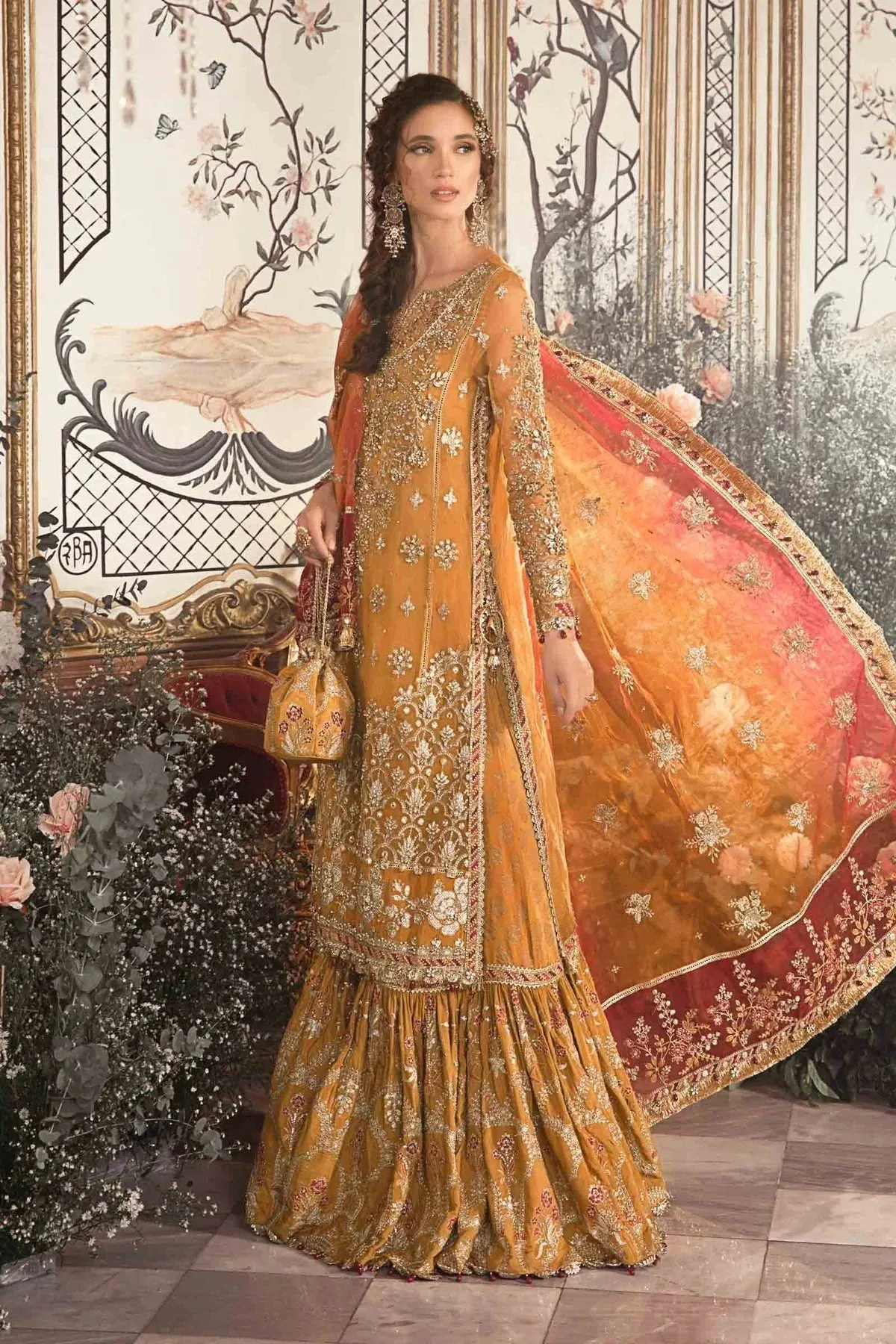 Maria B Mustard Raw Silk – view 2 – Poshaq
