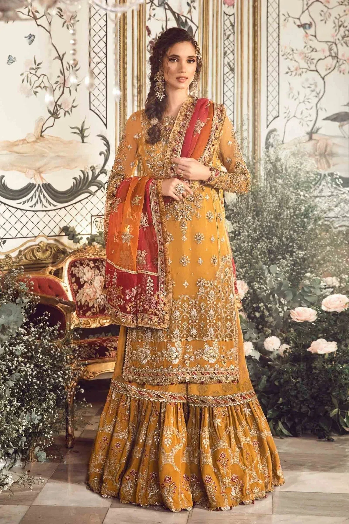 Maria B Mustard Raw Silk – view 3 – Poshaq