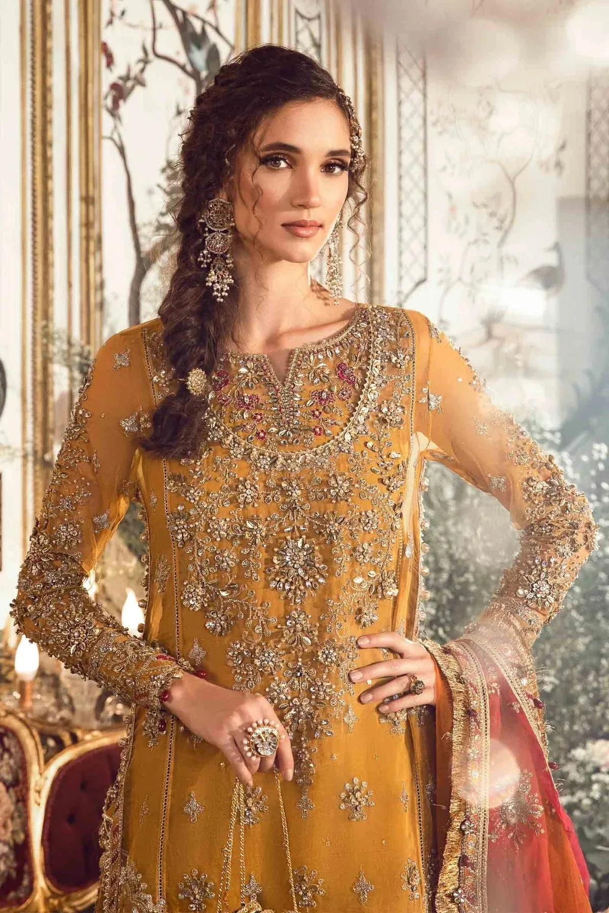 Maria B Mustard Raw Silk – view 5 – Poshaq