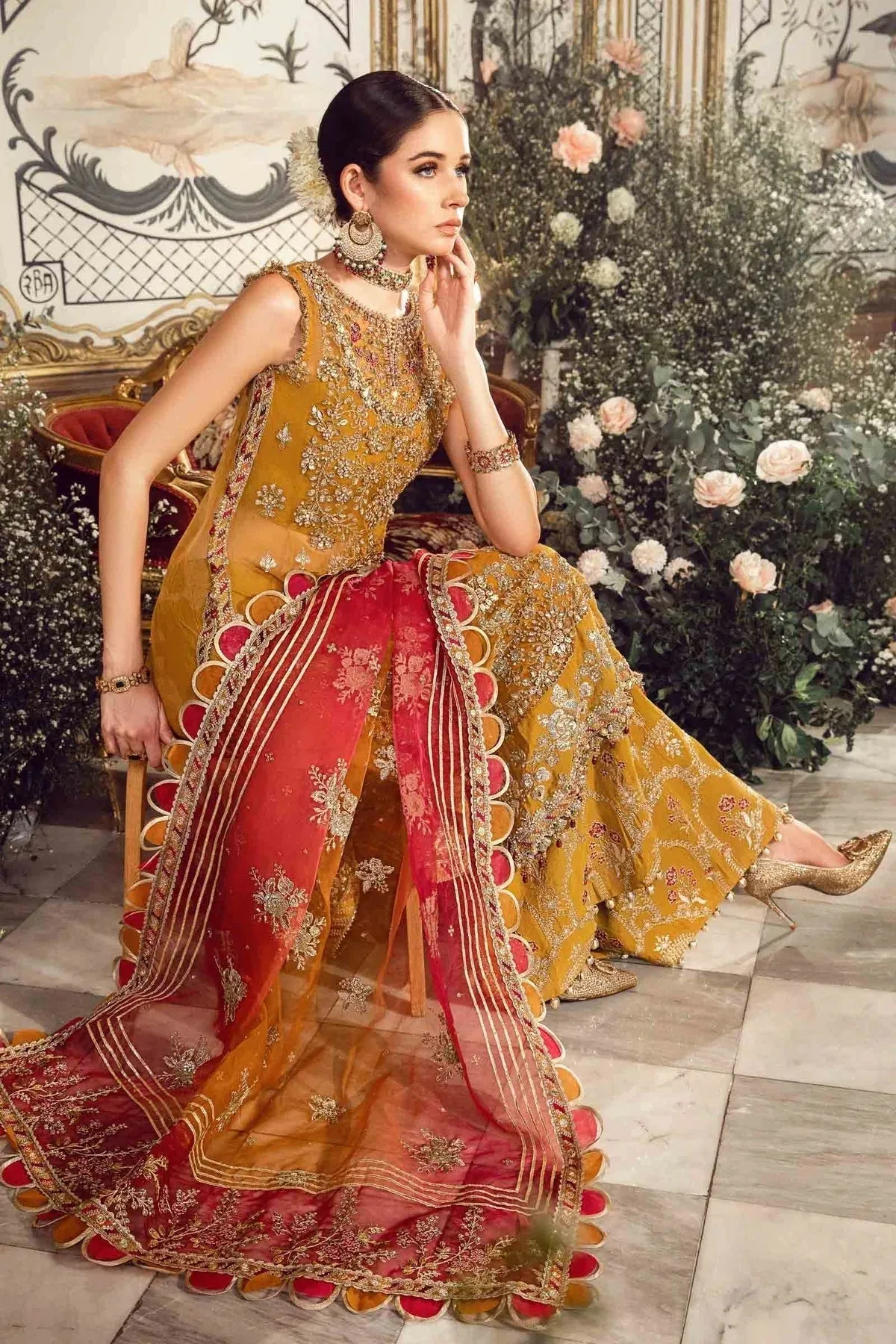 Maria B Mustard Raw Silk – view 9 – Poshaq