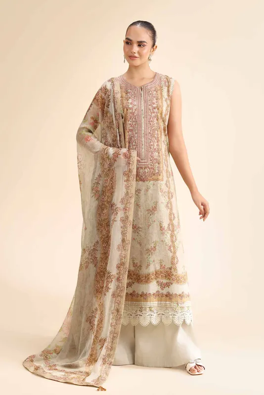 Nishat Cross Season Edit Grey Chiffon – view 1 – Poshaq