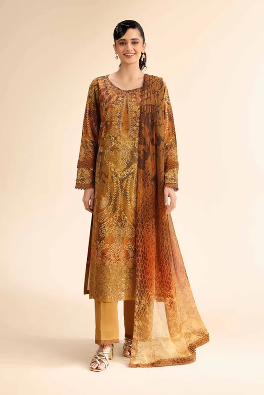 Nishat Cross Season Edit Brown Chiffon – view 1 – Poshaq
