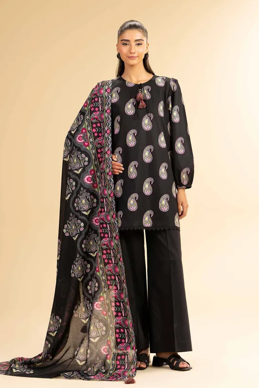 Nishat Cross Season Edit Black Cambric – view 1 – Poshaq