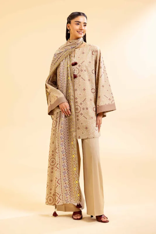 Nishat Cross Season Edit Beige Cambric – view 1 – Poshaq