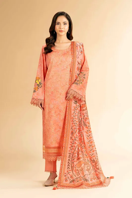 Nishat Cross Season Edit Peach Cambric – view 1 – Poshaq