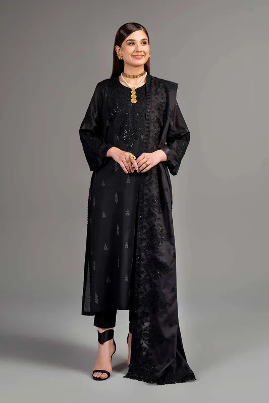 Nishat Cross Season Edit Black Cambric – view 1 – Poshaq