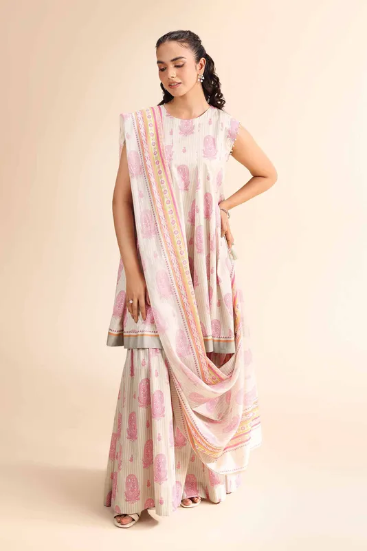 Nishat Cross Season Edit Light Gray Cambric – view 1 – Poshaq