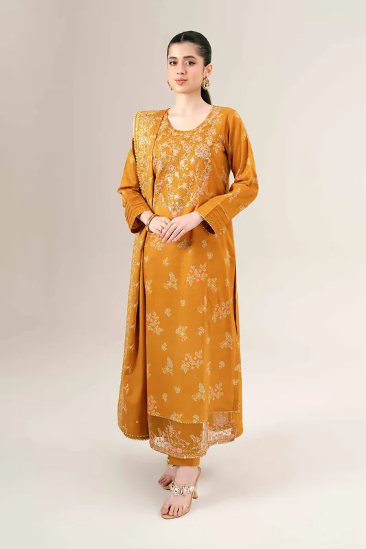 Nishat Cross Season Edit Mustard Cambric – view 1 – Poshaq