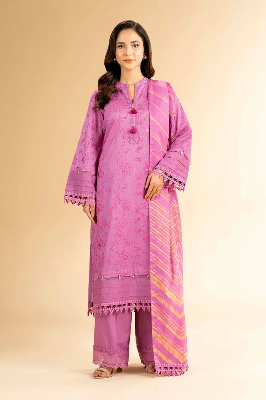 Nishat Cross Season Edit Rose Pink Cambric – view 1 – Poshaq