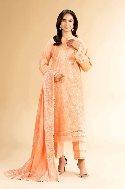 Nishat Cross Season Edit Peach Cambric – view 1 – Poshaq