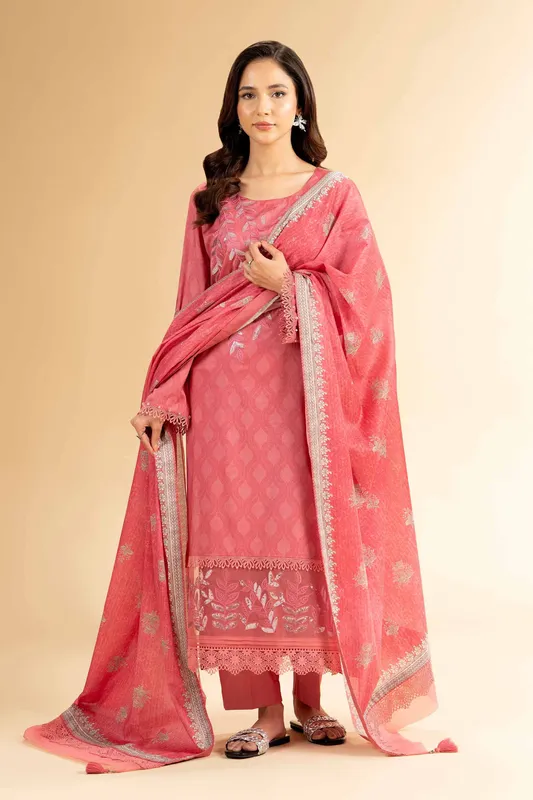 Nishat Cross Season Edit Carrot Pink Cambric – view 1 – Poshaq