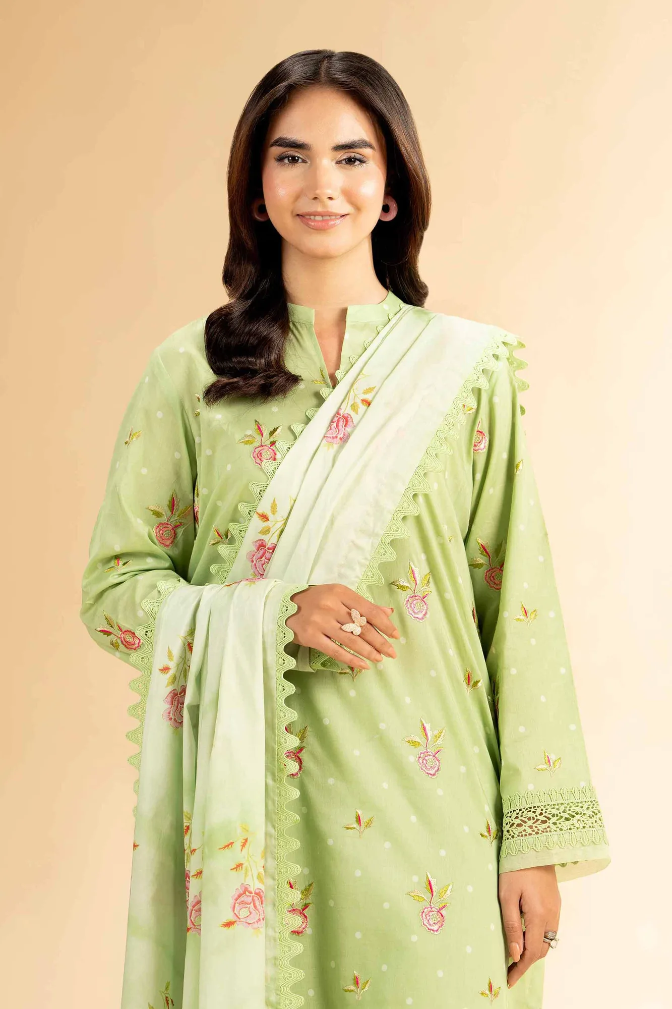green cambric lawn long shirt with matching lawn trousers – view 4 – Poshaq