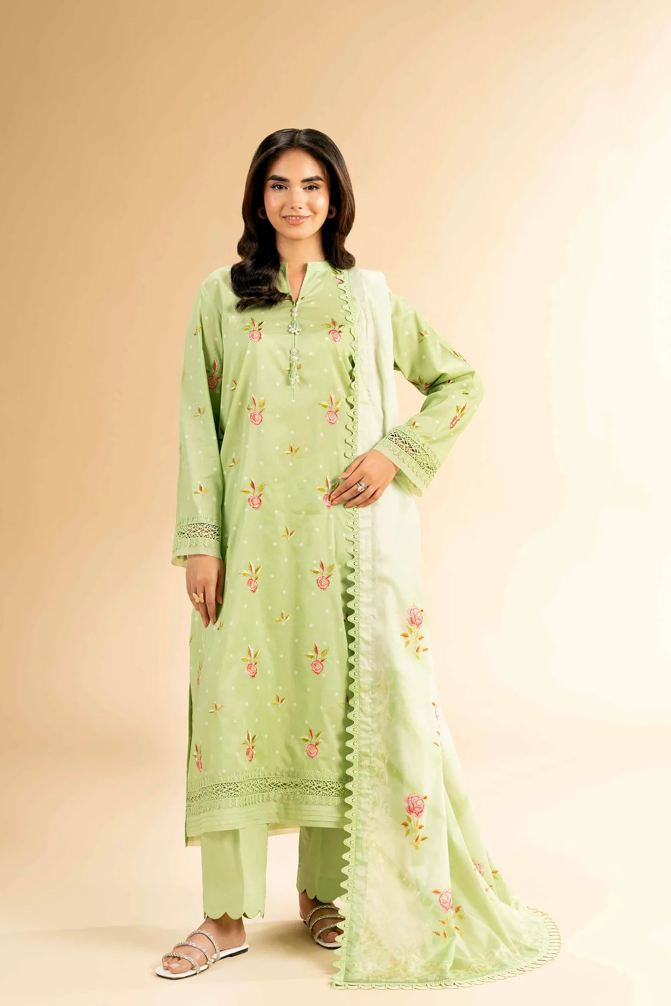 green cambric lawn long shirt with matching lawn trousers – view 5 – Poshaq