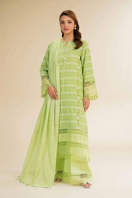 Nishat Cross Season Edit Parrot Green Jacquard – view 1 – Poshaq