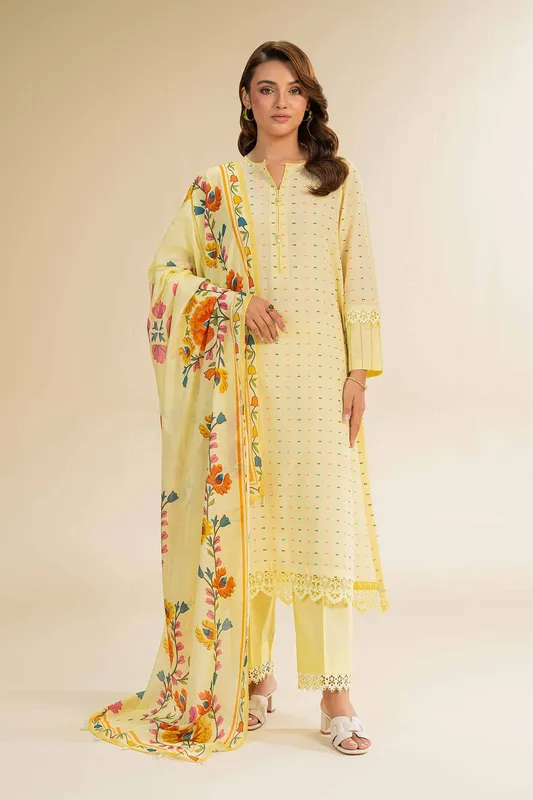 Nishat Cross Season Edit Lime Yellow Jacquard – view 1 – Poshaq