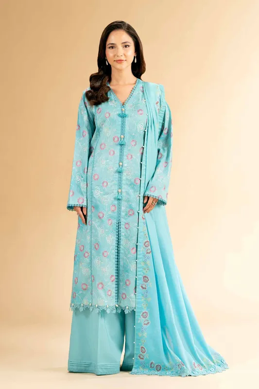 Nishat Cross Season Edit Light Blue Cambric – view 1 – Poshaq